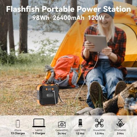 Flashfish 120W Portable Power Station, 98Wh/26400mAh