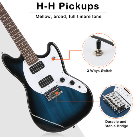 Glarry Full Size 6 String H-H Pickups GMF Electric Guitar Blue
