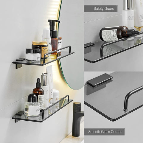 Wall Mounted Glass Shelf for Bathroom with Rail Floating Shelves