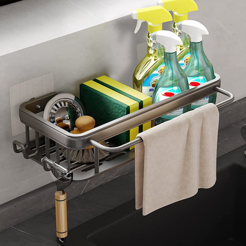 Kitchen Sink Adhesive Sponge Holder Caddy with Hooks