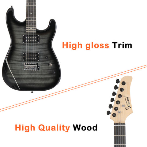 Glarry GST Electric Guitar HH Pickup Tiger Stripe w/20W Amplifier Black