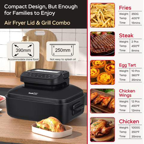 Geek Chef 7 In 1 Smokeless Electric Indoor Grill with Air Fryer