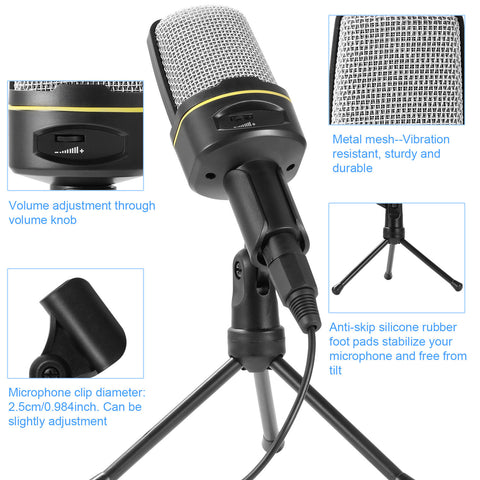 Pro Condenser Microphone with Tripod Stand Audio Studio Recording Desktop Mic Flexible Mic