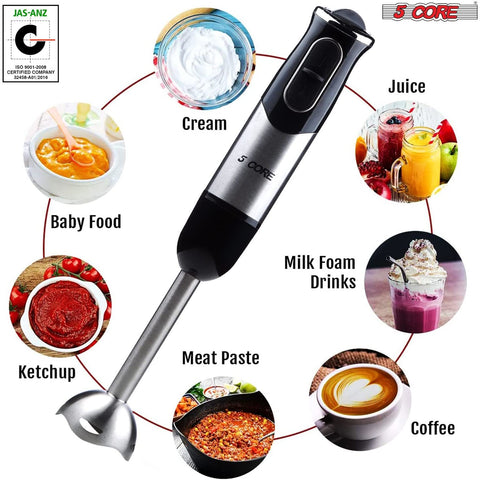 Electric Hand Blender 8-Speed 500W with Food Grade Stainless Steel Blades