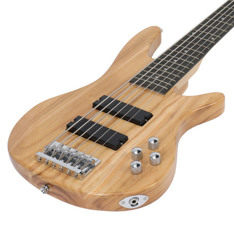 Glarry Full Size GIB 6 String H-H Pickup Electric Bass Guitar Burlywood