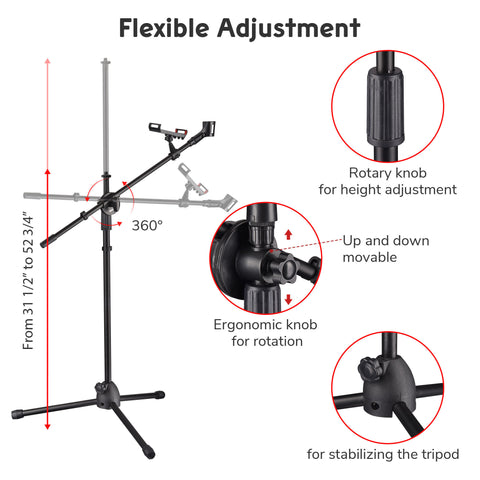 Mic Stand w/ Boom Arm 1mic Black