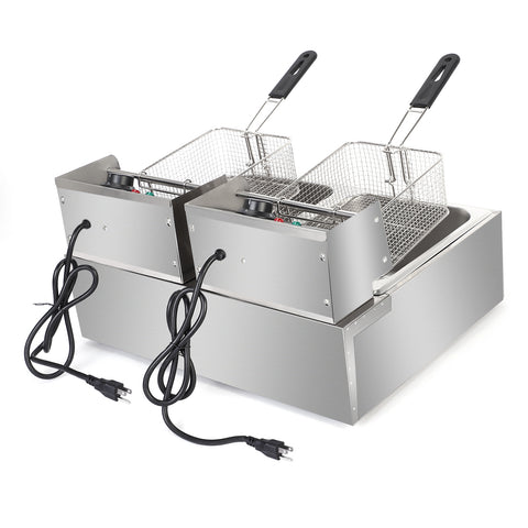 Electric Deep Fryer 12.7QT/12L Stainless Steel Double Cylinder with Baskets
