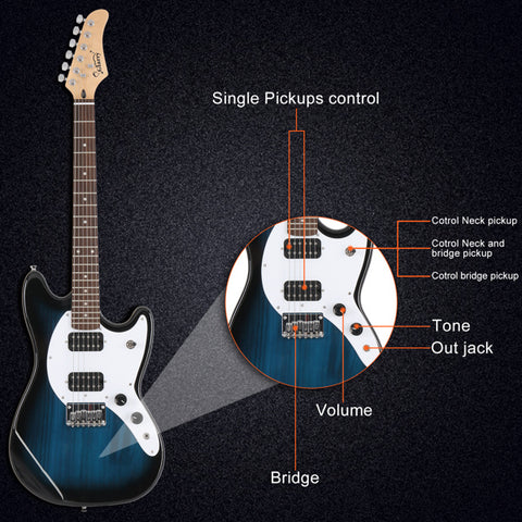 Glarry Full Size 6 String H-H Pickups GMF Electric Guitar Blue