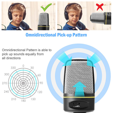 Pro Condenser Microphone with Tripod Stand Audio Studio Recording Desktop Mic Flexible Mic