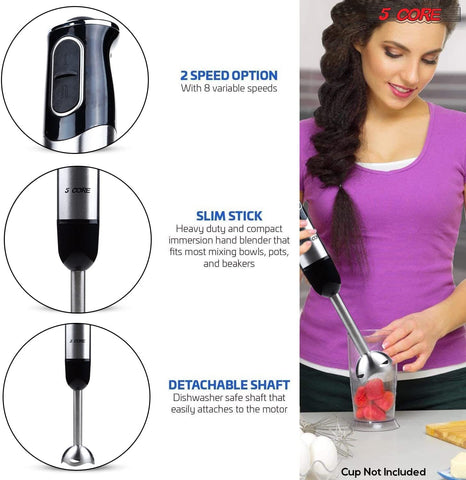 Electric Hand Blender 8-Speed 500W with Food Grade Stainless Steel Blades