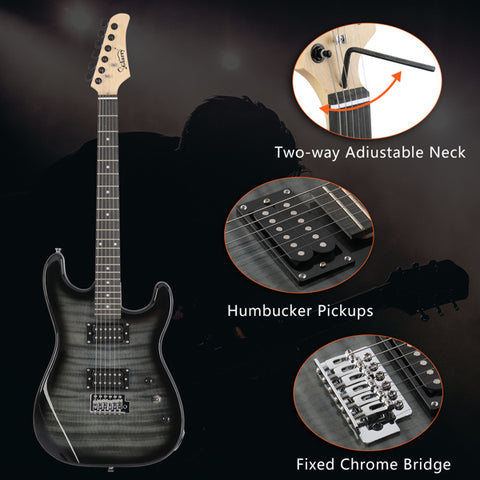 Glarry GST Electric Guitar HH Pickup Tiger Stripe w/20W Amplifier Black