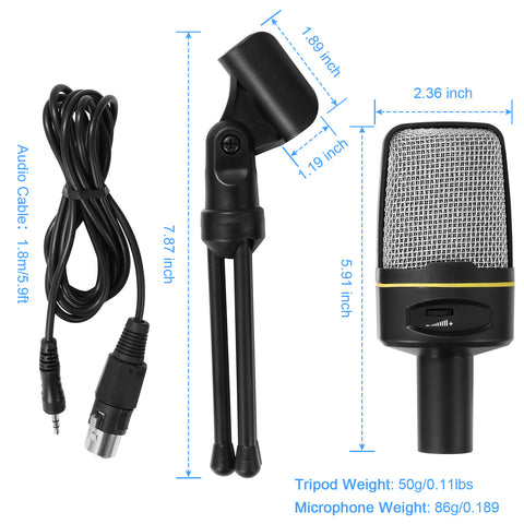 Pro Condenser Microphone with Tripod Stand Audio Studio Recording Desktop Mic Flexible Mic