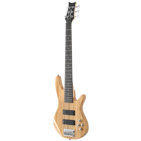Glarry Full Size GIB 6 String H-H Pickup Electric Bass Guitar Burlywood