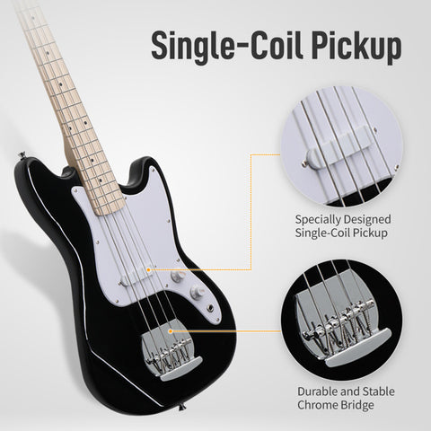 Glarry 4 String 30in Short Scale Thin Body GB Electric Bass Guitar with Bag Strap Connector Wrench Tool color Black