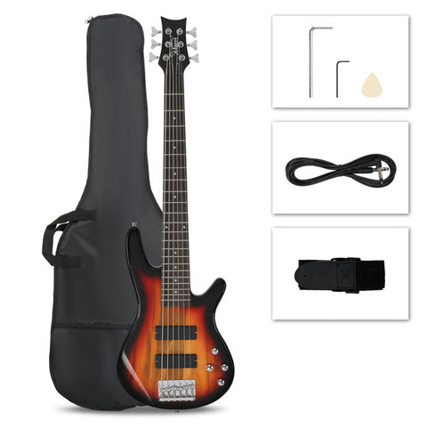 Glarry Full Size GIB 6 String H-H Pickup Electric Bass Guitar Sunset Color