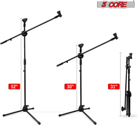 5 Core 360° Rotating Microphone Stand Dual Mic Clip Boom Arm Foldable Tripod MS DBL